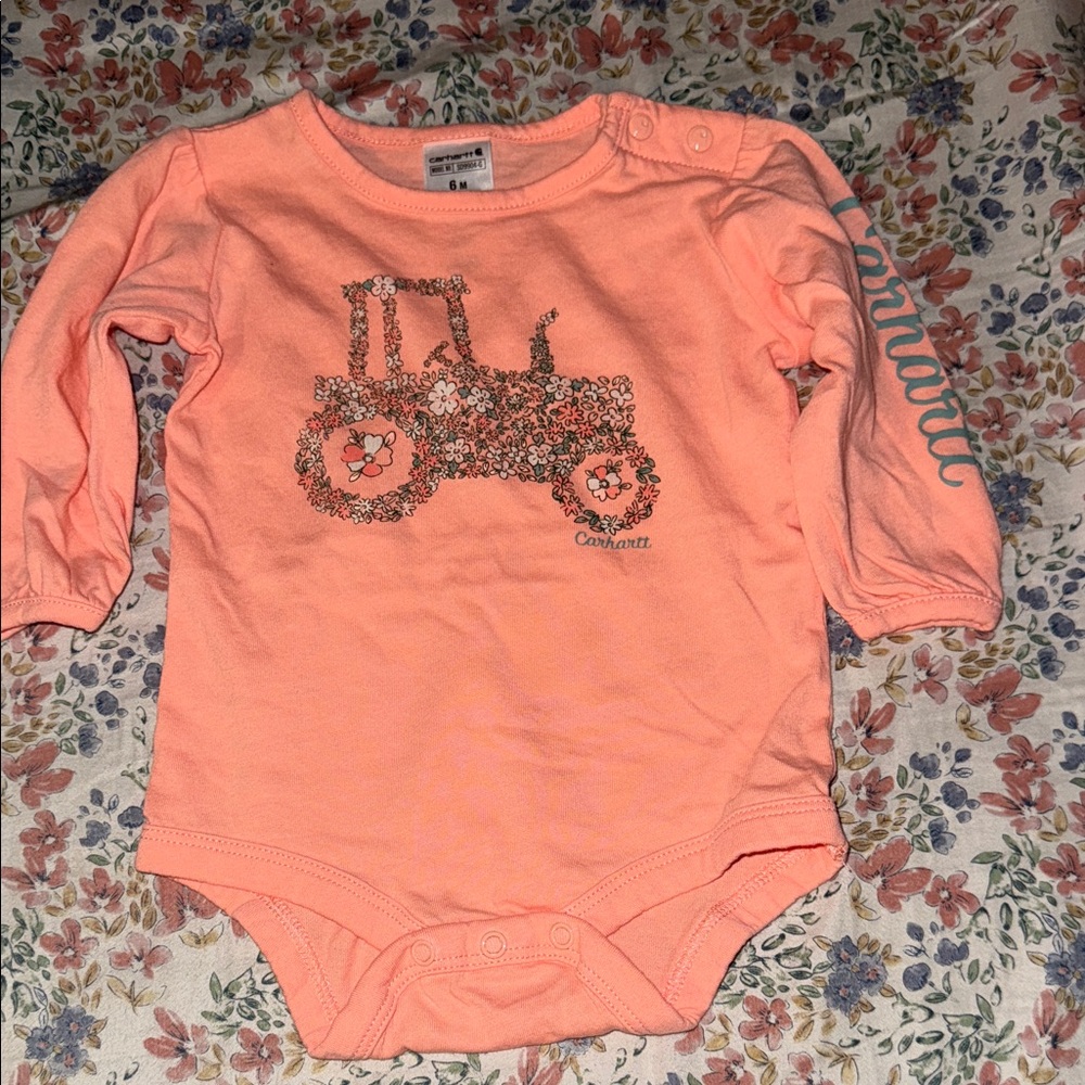 Carhartt Coral Baby Onesie with Tractor Design